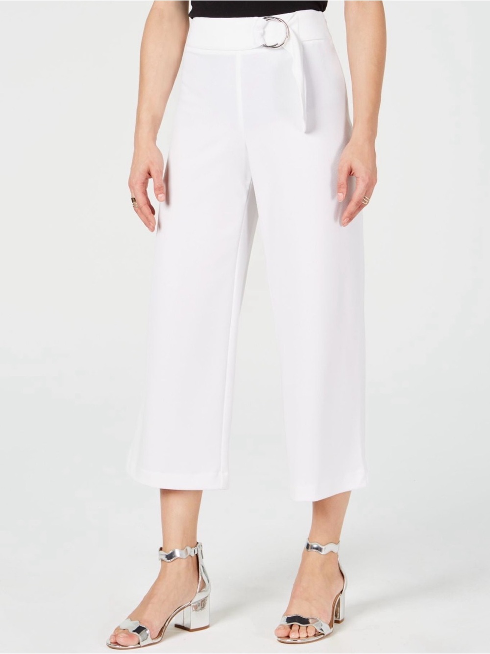 INC Mid Rise Wide Leg Cropped Pants Culottes White NWT Size 14